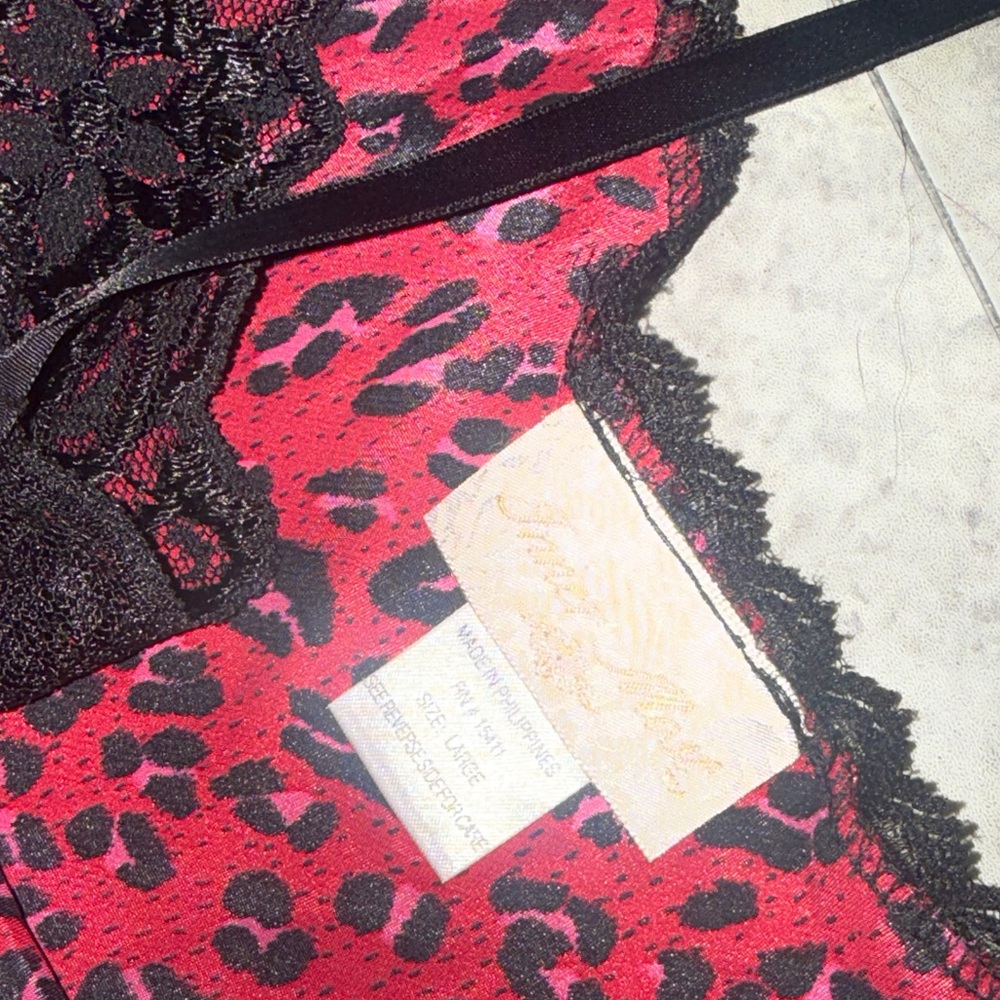 Vintage Red & Black leopard Lace Chemise Satin mini dress Small- Large - Picture 3 of 4
